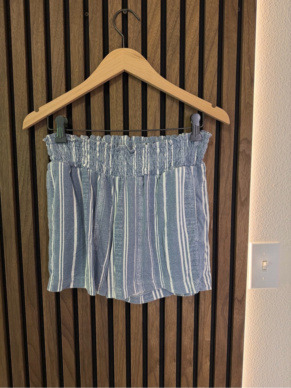 Time and Tru Blue and White Striped High-Waist Shorts